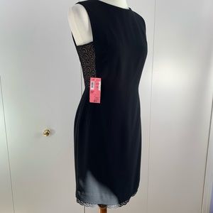 Tahari 6 black fitted dress lace on sides bottom